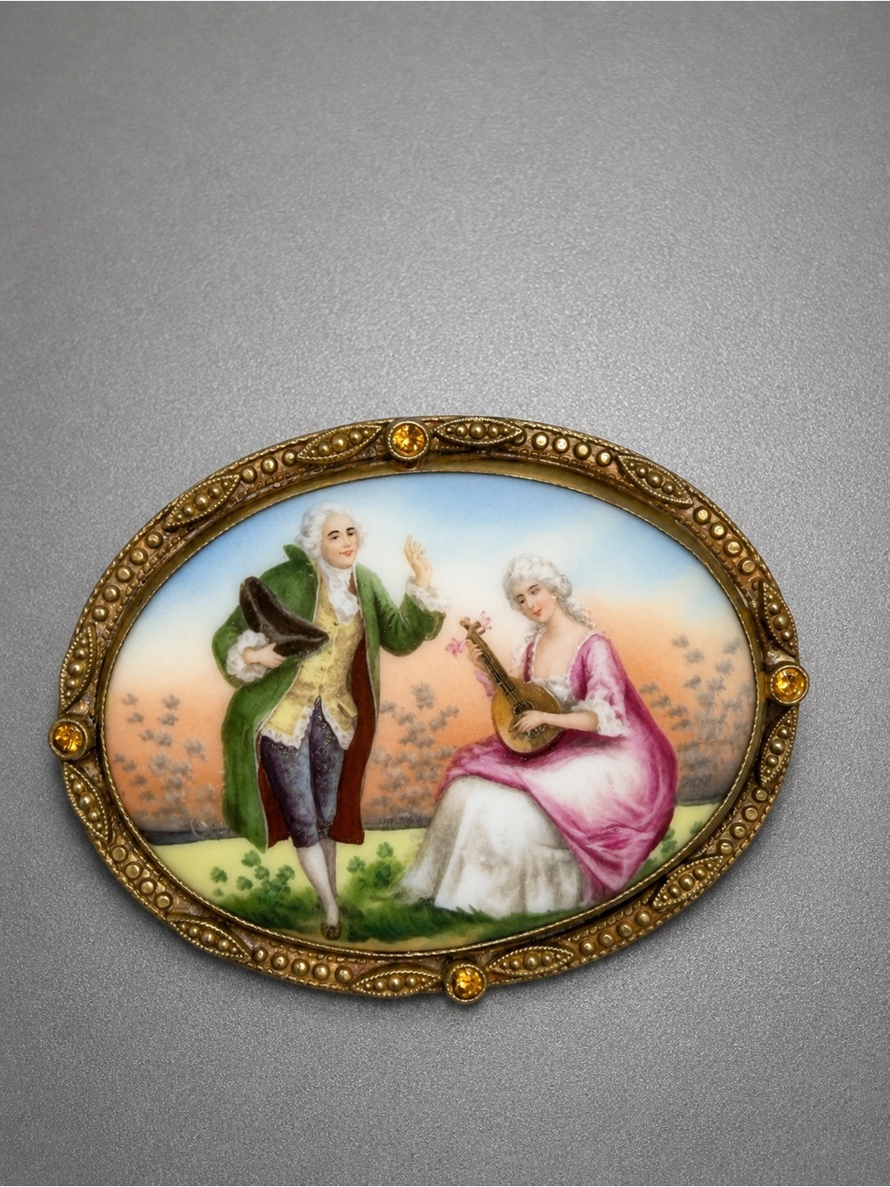Antique Czech Limoges Oval Brooch #p15